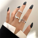 Cifeeo Vintage Silver Color Heart Rings Set For Women Punk Skull Rose Letter Finger Rings Geometric Fashion Hollow Ring Party Jewelry