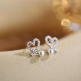 Cifeeo S925 Silver Needle Heart Pearl Stud Earrings For Women Fresh Water Pearl Earrings  Party Gift