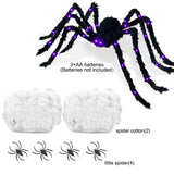 Cifeeo Halloween Giant Spider Black Simulation Super Big Glowing Spider LED Purple Light Props Scary Terror Home Party Outdoor Decor