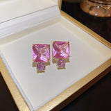 Cifeeo South Korea's Exquisite New Square Love Pink Earrings Simple Temperament Fashion Versatile Earrings Women's Jewelry