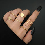 7pcs Sample Jewelry Rings Set Hot Selling Metal Alloy Hollow Round Opening Women Finger Ring For Girl Lady Party Wedding Gifts