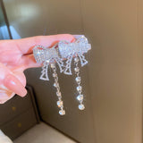 Back to school Korean New Fashion Bowknot Love Tassel Earrings Exaggerate Temperament Versatile Earrings Women Jewelry