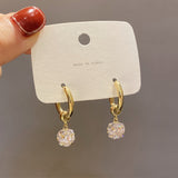 Cifeeo New Trendy 14K Real Gold Plated Geometric Zircon Ball Drop Earrings for Women Girl Korean Fashion Jewelry Buckle Type AAA Zircon