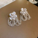 Cifeeo New Arrival Stud Earrings Fashion Round Crystal Women Trendy Pearl Flower Crystal Tassel Earrings Female Trendy Jewelry