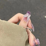 Cifeeo （Handmade Manicures）10 PCS Handmade Fake Nail Patch Finished Autumn Dream Nebula Purple Butterfly Fairy Gentle