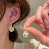 Back to school New Arrival Fashion Drop Earrings Metal Trendy Round Women Dangle Earrings Real Gold Plated Zircon Flower  Small Jewelry