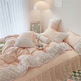 Cifeeo Pleated Floral Bedding Set Cute Ruffles Duvet Cover Bed Sheet Set Fashion Soft Bed Linen Pillowcase Queen King Size Bedspreads