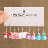 Cifeeo Pink Cartoon Duck Earrings Set Cute Animal Butterfly Heart Dangle Earrings For Women Girls Geometric Earring Trendy Jewelry Gift