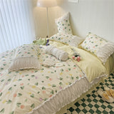 Cifeeo Pleated Floral Bedding Set Cute Ruffles Duvet Cover Bed Sheet Set Fashion Soft Bed Linen Pillowcase Queen King Size Bedspreads