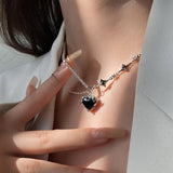 Cifeeo Y2k Pink Crystal Peach Heart Pendant Necklace For Women Egirl Sweet Cool Clavicle Chain Necklace Aesthetic Jewelry Party Gifts