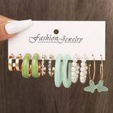 Cifeeo Boho Resin Colorful Earrings Set For Women Pearl Butterfly Gold Color Metal Circle Dangle Earrings Cartoon Party Jewelry Gifts