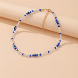 Cifeeo Trendy Bead Strand Beaded Choker Necklace For Women Bohemian Colorful Handmade Short Daisy Pearl Necklace Collar Jewelry