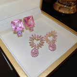 Cifeeo South Korea's Exquisite New Square Love Pink Earrings Simple Temperament Fashion Versatile Earrings Women's Jewelry