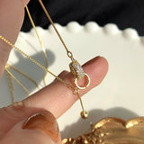 Cifeeo New Fashion 14K Real Gold Geometric Double Round Shape Pendant Chain Necklace for Women Girl High Quality Jewelry AAA Zircon