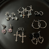 Cifeeo Punk Cross Hoop Earrings For Women Fashion Gothic Diamante Flower Portrait Head Earring Crystal Dangle Earrings Cute Party Gift
