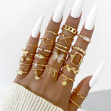 Cifeeo 23pcs set gold color rings Hollow Flower Butterfly Star Ring for women boho vintage geometric chain Finger rings party Jewelry