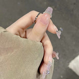 Cifeeo （Handmade Manicures）10PCS Handmade Fake Nail Fairy Aurora Love Purple Diamond Chain Ins Advanced Pure Desire Wind White