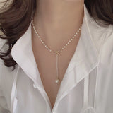 Cifeeo 2023 Kpop Double Layer Chain Gold Fashion Choker Cute Romantic Women Pearl Pendant Necklace Girl Jewelry Collar