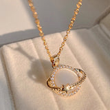 Cifeeo Trendy 14K Real Gold Plating Planet Opal Necklaces for Women High Quality Jewelry Shiny AAA Zircon Titanium Steel Chain Gift