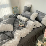 Cifeeo Pleated Floral Bedding Set Cute Ruffles Duvet Cover Bed Sheet Set Fashion Soft Bed Linen Pillowcase Queen King Size Bedspreads