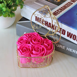 Metal Basket 6 Rose Soap Flower Heart-shaped Gift Box Birthday Valentine's Day Gift Giveaway Aromatherapy Artificial Flowers