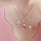 Cifeeo 2023 Punk Pink Love Heart Pendant Short Necklaces For Women Goth Vintage Fashion Charm Choker Necklace Y2K Jewelry 90S