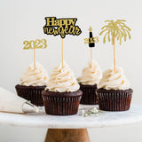 Christmas Gift 4/12Pcs 2023 Cake Topper New Year 2023 Toothpick Happy New Year 2023Party Decoration Supplies Cake Toppers Christmas Cake Decor