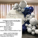 115pcs Silver Ink Blue Black Balloons Garland Arch Chrome Metal Globos Retro Wedding Birthday Party New Year Home Decoration