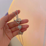 Cifeeo Retro Silver Color Y2k Pendant Necklaces For Women Korean Shiny Zircon Crystal Heart Clavicle Necklace Aesthetic Jewelry Gifts