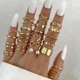 Cifeeo Vintage Hollow Heart Butterfly Rings Set For Women Metal Silver Color Geometric Spiral Shape Ring 22pcs Set 2023 Trendy Jewelry