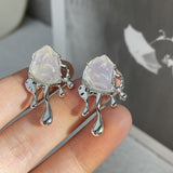 Cifeeo New Punk 925 Silver Needle Metal Barbed Rose Flower Natural Stone Drop Earrings Geometric For Women Girls Party Jewelry