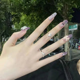 Cifeeo （Handmade Manicures）10 PCS Handmade Fake Nail Patch Finished Autumn Dream Nebula Purple Butterfly Fairy Gentle