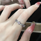 Cifeeo Pink Crystal Irregular Heart Ring for Women Creative Blue Opal Heart Open Ring Shiny Geometric Zircon Ring Vintage Y2K Jewely