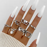 Cifeeo Vintage Hollow Heart Butterfly Rings Set For Women Metal Silver Color Geometric Spiral Shape Ring 22pcs Set 2023 Trendy Jewelry