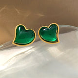 Christmas Gift 925 Silver Needle Modern Jewelry Heart Earrings Popular Design Vintage Green Red Resin Stud Earrings For Women Party Gifts