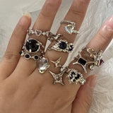 Cifeeo Vintage Silver Color Men Rings Alloy Punk Black Bead Finger Rings For Women Trendy Jewelry Anniversary Party Gifts 2023