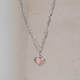 Cifeeo Pink Crystal Peach Heart Pendant Necklace For Women Girls Sweet Cool Y2k Clavicle Chain Kpop Necklace Fashion Jewelry Party Gift