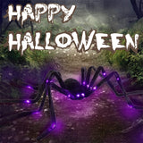 Cifeeo Halloween Giant Spider Black Simulation Super Big Glowing Spider LED Purple Light Props Scary Terror Home Party Outdoor Decor