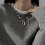 Cifeeo KPOP Punk Butterfly Pendant Grunge Metal Chain Necklace For Women Hip Hop Cool Guy Y2k Jewelry