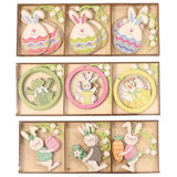 9pcs/set Easter Rabbit Wooden Pendants Hanging Painting Bunny Wood Crafts DIY Decor Easter Decorations for Home Kids Gift