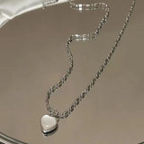 Cifeeo Retro Silver Color Y2k Pendant Necklaces For Women Korean Shiny Zircon Crystal Heart Clavicle Necklace Aesthetic Jewelry Gifts