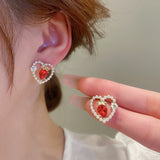 Cifeeo 2023 New Arrival Stud Earrings Fashion Heart Metal Women Classic Pearl Flower Love Earrings Small Light Luxury Female Jewelry
