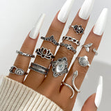Cifeeo Vintage Hollow Heart Butterfly Rings Set For Women Metal Silver Color Geometric Spiral Shape Ring 22pcs Set 2023 Trendy Jewelry