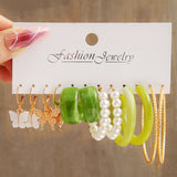 Cifeeo Boho Resin Colorful Earrings Set For Women Pearl Butterfly Gold Color Metal Circle Dangle Earrings Cartoon Party Jewelry Gifts