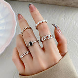 Cifeeo Boho Pink Butterfly Heart Wave Ring Set For Women Vintage Metal Gold Color Rhinestone Finger Rings 8pcs/set Party Jewelry Gifts
