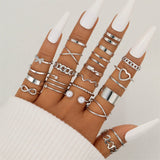 Cifeeo Geometric silver color snake leaf rings set for women punk fashion letter heart Finger Rings 25pcs/set Party Jewelry