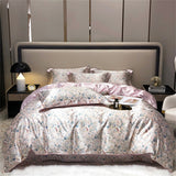 Cifeeo Mulberry Silk 4 Pieces Comforter Bedding Set, 1PC Duvet Cover, 1PC Bed Sheet, 2PCS Pillowcases, Luxury Home Textiles Bedclothes