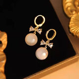 Back to school New Arrival Fashion Earrings Pearl Trendy Round Women Dangle Earring Elegant Bowknot Simple Trendy Female Jewelry