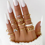 Cifeeo 23pcs set gold color rings Hollow Flower Butterfly Star Ring for women boho vintage geometric chain Finger rings party Jewelry