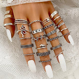 Cifeeo Geometric silver color snake leaf rings set for women punk fashion letter heart Finger Rings 25pcs/set Party Jewelry
